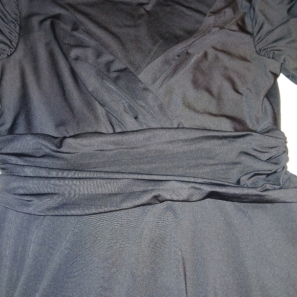 Alisa Pan Black Full Skirt Dress Ruched Sleeves Sz 10 EUC - Picture 4 of 5